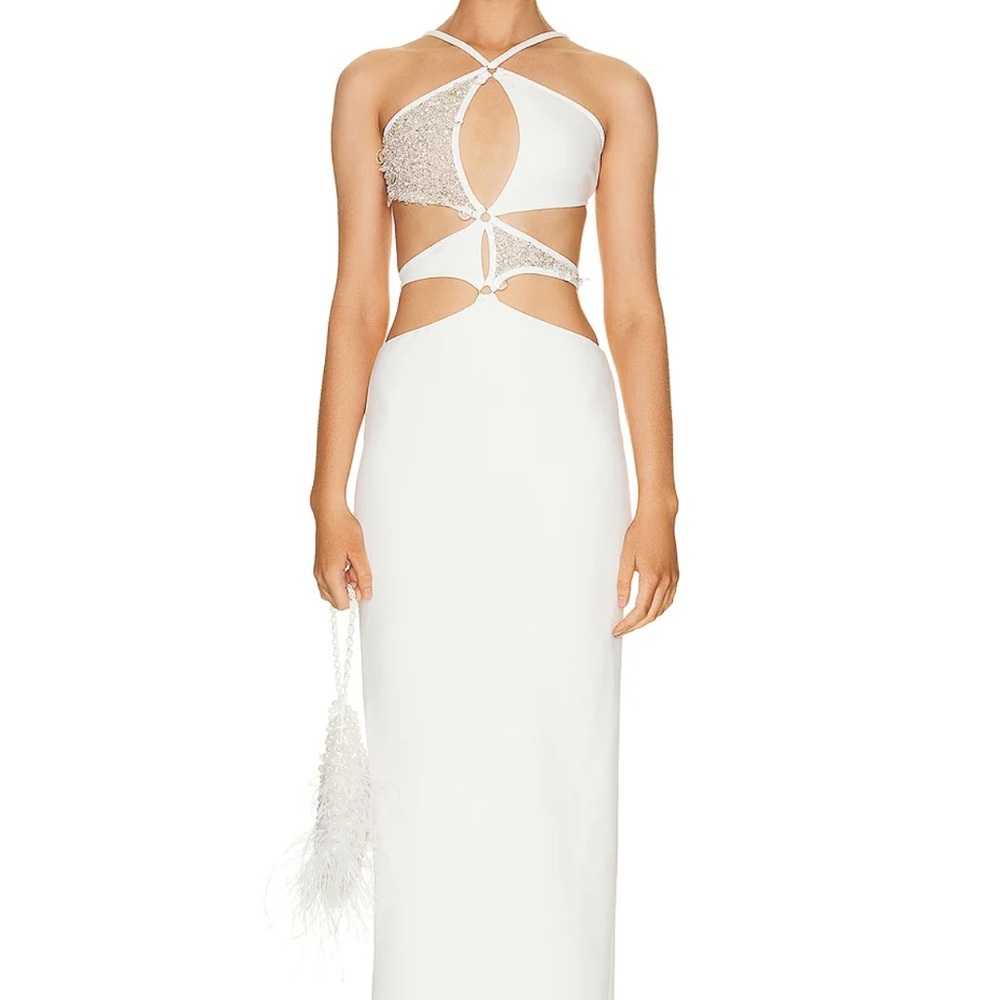 PATBO HAND BEADED ASTERISK DRESS IN WHITE